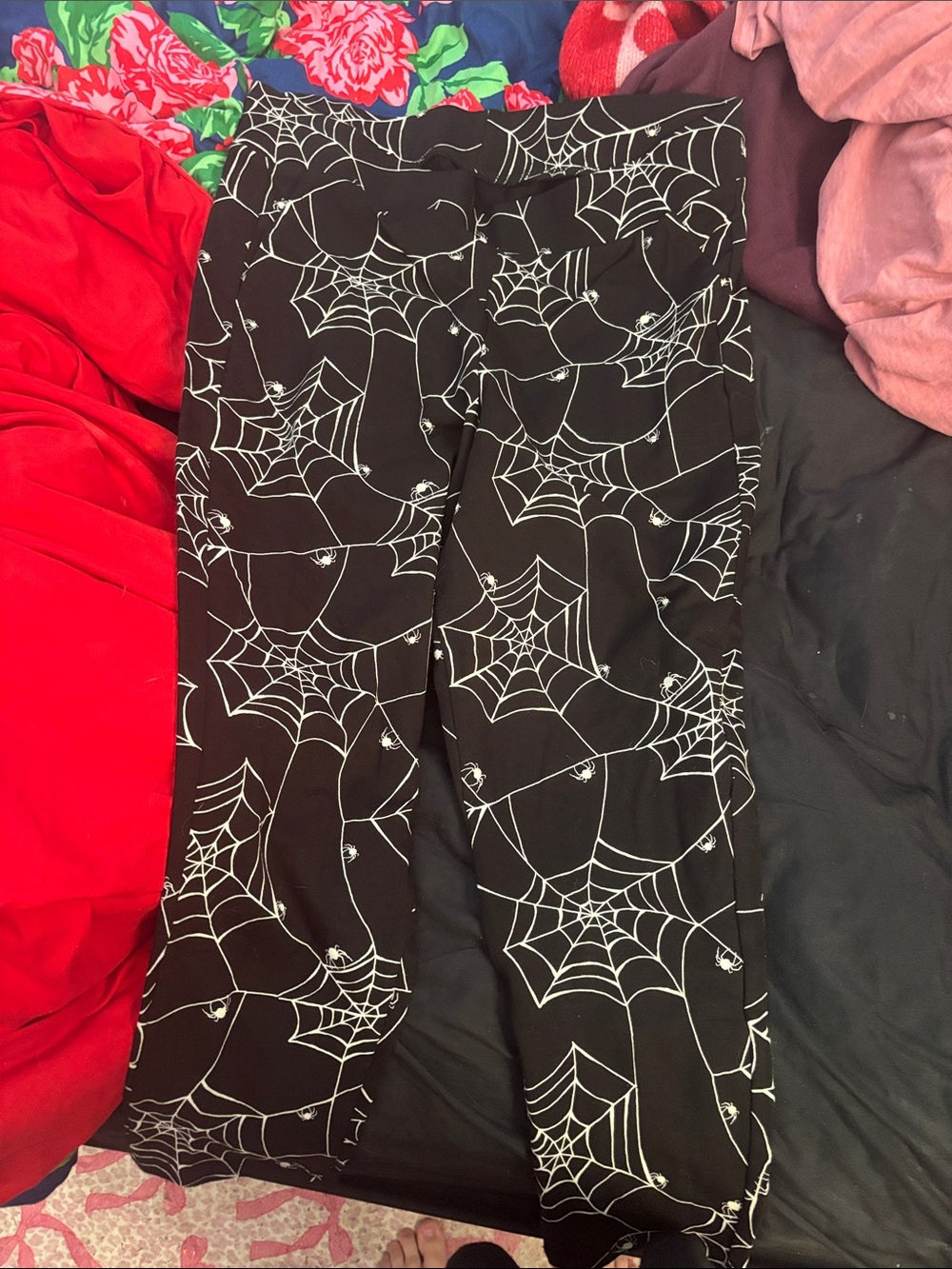 torrid Black Leggings with White Spiderweb Print